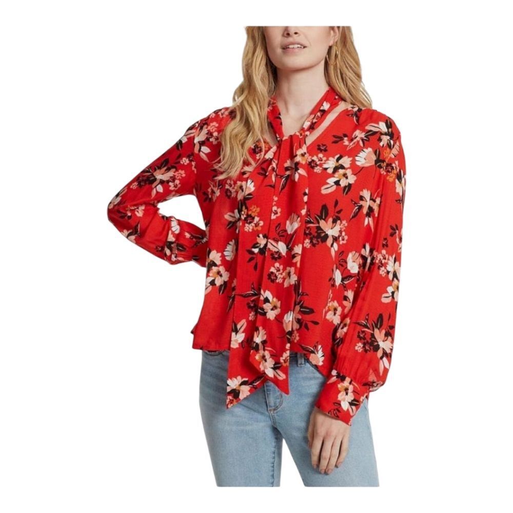 Jessica Simpson Women’s Dazed Twilly Blouse – Red, Long Sleeve, Neck Tie, 1X NWT